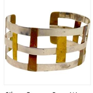 RLM Vintage Sterling Bronze Copper Wide Modernist Cuff Bracelet